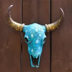 Creative 3D Longhorn Cow Skull Head Ornament Wall Hanging Resin Animal Statue Crafts Home Office Decor Retro Bull Skull