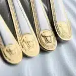 24 PCS Vintage Western Gold Plated Dinnerware Dinner Fork Knife Set Golden Cutlery Set Stainless Steel Engraving Tableware