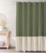 Ruffle Shower Curtain for Bathroom Farmhouse Bohemian, Natural Linen Machine Washable with 12 Hooks, 72"*72" – base detail