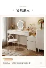 Solid Wood Dressing Table with Mirror and Stool - White