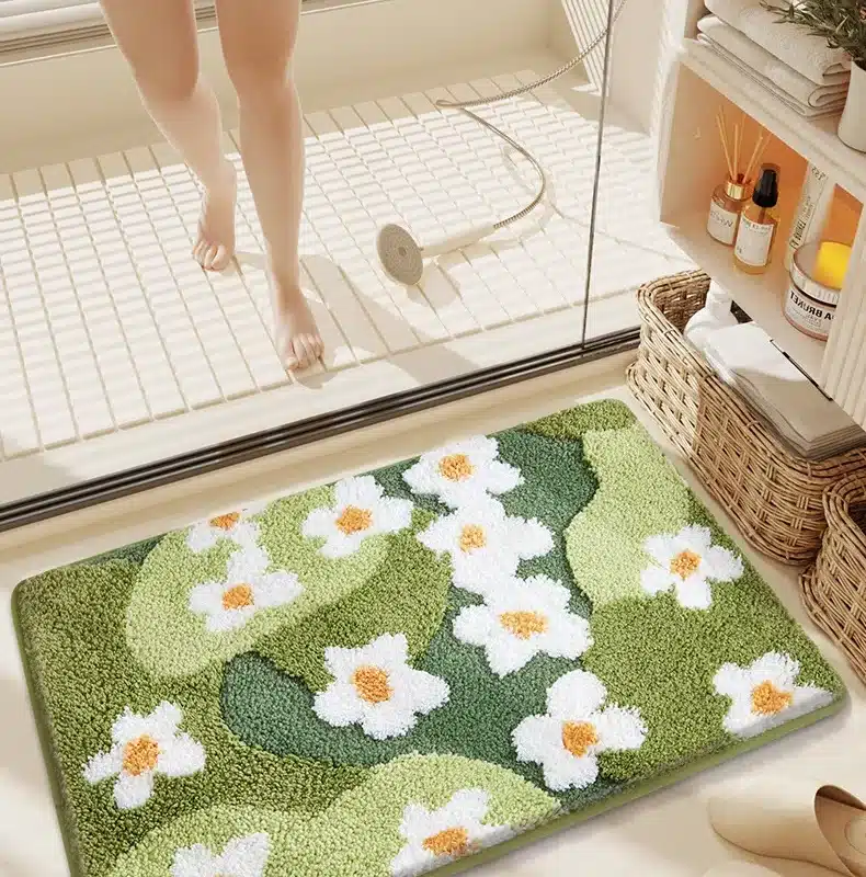 Non-Slip High-Absorbency Microfiber Bath Mat - Floral Plush Bathroom Rug, Thickened Fashionable Home Decor – styled in a