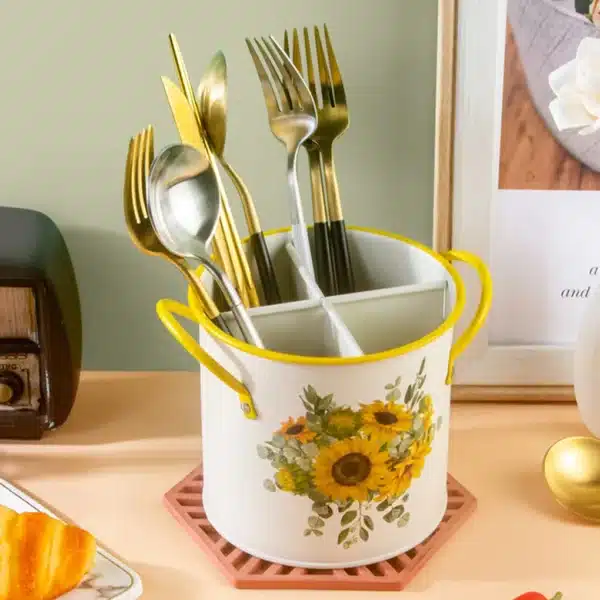 4 Grids Iron Chopsticks Storage Box Holder Spoon Fork Container Drain Rack Kitchen Utensil Drying Stand Kitchen Organizer