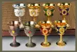 European Gemstone Rose Metal High Footed Wine Cup Wedding Toast Cup Household Wine Glass Holiday Gift – angled view