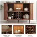 Wine Bar Cabinet w/ LED Light,Liquor Cabinet for Home,Coffee Bar Cabinet w/ Wine Rack & Glass Holder,Walnut Buffet