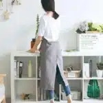 Vintage Washed Cotton Apron Japanese Simple Style Slim Long Apron Baking Cooking Nail Salon Workwear – styled in a modern