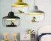 Mordern LED pendant light with glass house design in a cozy living room setting, warm glow from above