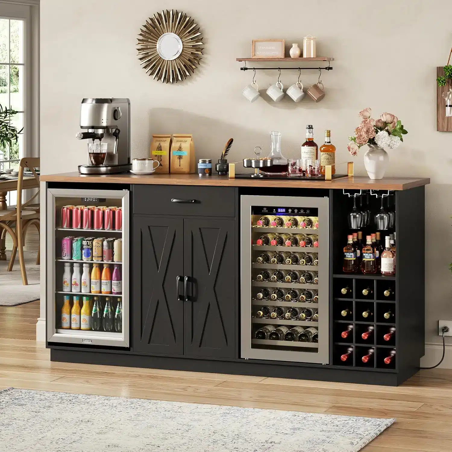 78.74" Large Coffee Bar Cabinet with Fridge Space, Mini Fridge Cabinet with Storage, Liquor Cabinet with Wine Rack, Customized