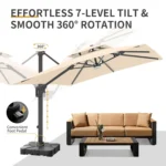 10 X 13 FT Cantilever Patio Umbrella with Base Included & Led Lights Outdoor Rectangle Offset Large Double Top,