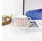 Newest Mosaic Patterned Grid-Shaped Dinner Plate Coffee Cup & Saucer Set Bone Coffee Sets Glasses Gold Outline Plates