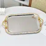 Luxury Gold Silver Serving Tray Middle Eastern Style Decorative Fruit Jewelry Dessert Nut Snack Plate For Home Room Display