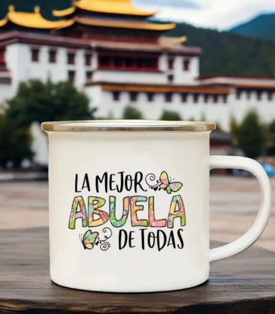 Best Grandfather & Grandmother In The World French Print Enamel Mugs Drink Milk Coffee Cup Camping Mug Gift for Abuelo