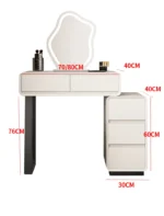 Modern minimalist vanity table with mirror and stool, wood construction, bedroom furniture