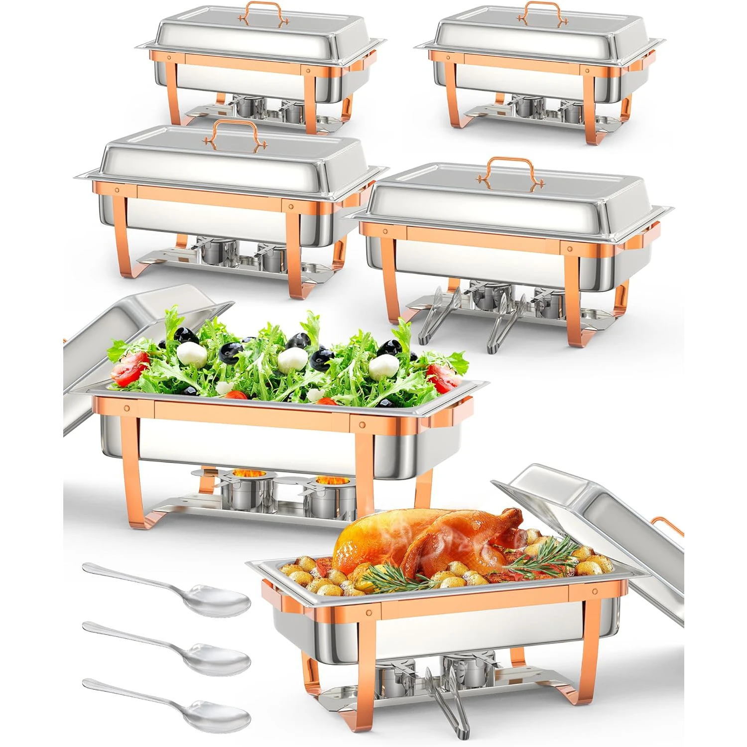 Sbe45775e71124818a45ee85e43f3234ae.webp 4 6 Packs Chafing Dishes for Buffet Stainless Steel Chafers and Buffet Warmers Sets, Rectangle Catering Food Warmers for Kitchen - Image 1