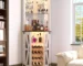Farmhouse corner bar cabinet with LED light and mirror in a cozy home corner