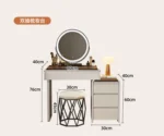 Modern makeup vanity desk with mirror and stool in cream finish - Goldoma