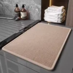 Quick dry bath mat with braided chenille texture in a modern bathroom