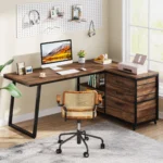 Tribesigns L-Shaped Computer Desk with 3 Drawers, Reversible Corner Home Office Desk with Shelves, 53-Inch Industrial PC