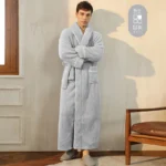 Men Plush Long Fleece Bathrobe Soft Terry Cloth Robe with Belt Multi-Color Cozy Loungewear for Unisex Warm Winter Sleep Robe