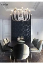 Art Deco Design Elegant Lighting Fixture Luxury Crystal Chandelier Hanging Geometric Hollow Glass Chandelier Ceiling Light