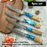 Amber 67-layer Damascus Steel 4pcs 5-inch Steak Kitchen Knife Set kitchen tool Resin with burl wood Handle Sharp Tools – in