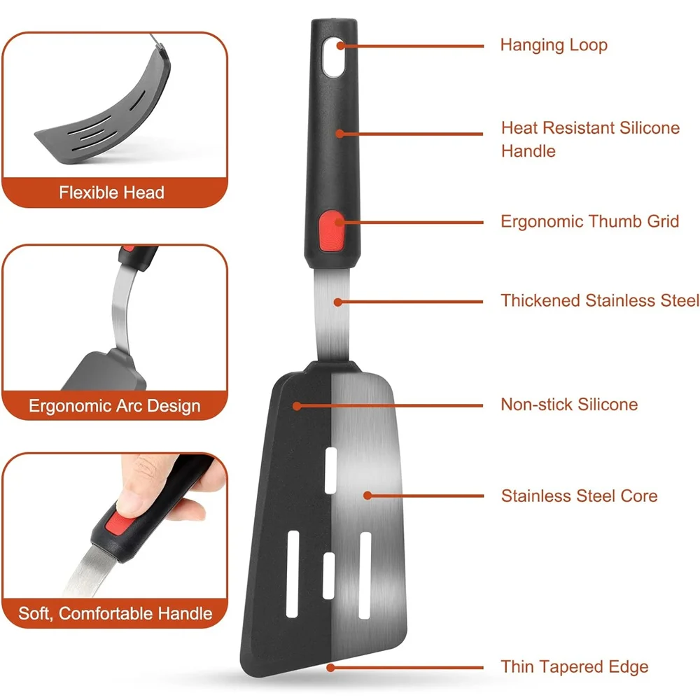 Silicone Spatula for Non Stick Pots High-temperature Resistant High Quality Stir Spring Steel Fry Spatula tools Kitchen Utensils