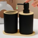 2pcs/set black bathroom accessories set, hands soap dispenser and toothbrush cup set, used for bathroom necessities – styled
