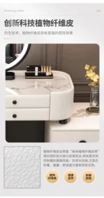 Modern dressing table with mirror and stool in a minimalist bedroom setup