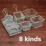 304Stainless Steel Metal Basket Serving Food Presentation Cooking Tools French Fries Basket Mini Fry Storage Kitchen