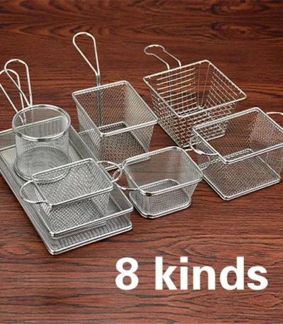 304Stainless Steel Metal Basket Serving Food Presentation Cooking Tools French Fries Basket Mini Fry Storage Kitchen
