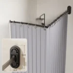Folding Rod Shower Curtain Set No Drill Sucker Invisible Shower Partition Bathroom Dry-wet Separation Waterproof Retractable