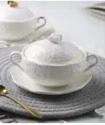Embossed Ceramic Dessert Soup Bowl White Stew Cup Luxury Gold-plated Exquisite Soup Cup Porridge Bowl Tableware Kitchen