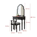 Modern white dressing table with mirror and stool in a bedroom setting