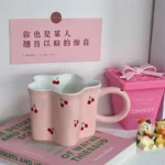 Plum Blossom Cute Girl Ceramic Cup Creative High Value Mug Pink Cherry Water Bottle Children's Breakfast Milk Cups, 320ml