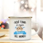 Best Grandfather & Grandmother In The World French Print Enamel Mugs Drink Milk Coffee Cup Camping Mug Gift for Abuelo
