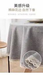 New Large Round Tablecloth Solid Color Cotton Linen Waterproof Table Cloth Oil-Proof Table Cover for Kitchen Garden