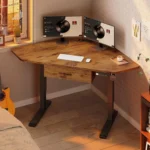 32" Electric Corner Height Adjustable Desk with Drawer, Small Gaming & Office Workstation, Rustic Brown, Customized