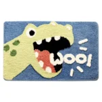 Non slip bathroom rug with frog and bear flocking design on bathroom floor