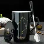 12 Constellations 420 Ml Ceramic Mugs Creative Mugs With Spoon Lid Black Mug New Bone China Coffee Cup Drinkware Couples