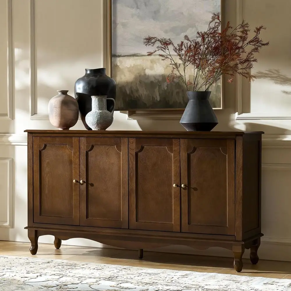 Sc0d8130ad0104362b69ff2a1a51a3ba0C.webp 58 Kitchen Sideboard with Storage, 4 Doors & 2 Shelves, Solid Wood Legs, Walnut Finish - Image 1