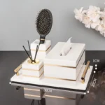 Volakos White Natural Marble Bathroom Accessories Golden Luxury Soap Dish Soap Dispenser Toothbrush Holder Tray Bathroom Set