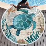 Sea Turtle Round Beach Towel Undersea World Thick Shower Bath Towels Microfiber Summer Swim Circle Yoga Mat With Tassels - Image 2