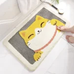Non slip bathroom rug with frog and bear flocking design on bathroom floor