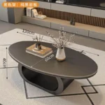 Modern coffee table with sintered stone top in black frame and bright fish belly white finish, rectangular shape