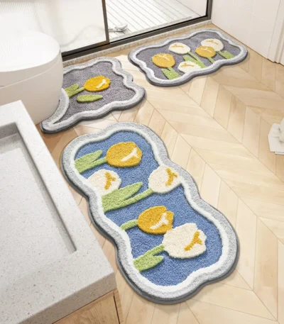 Bathroom Non-slip Mat 3-piece Set Modern Minimalist Flower Absorbent Floor Mat Thickened Bathroom Door Mat High Quality Bath