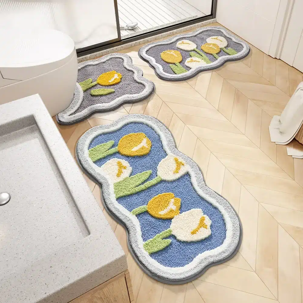 Bathroom Non-slip Mat 3-piece Set Modern Minimalist Flower Absorbent Floor Mat Thickened Bathroom Bathroom Non-slip Mat 3-piece Set Modern Minimalist Flower Absorbent Floor Mat Thickened Bathroom Door Mat High Quality Bath
