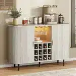Wine Bar Cabinet w/ LED Light,Liquor Cabinet for Home,Coffee Bar Cabinet w/ Wine Rack & Glass Holder,Walnut Buffet