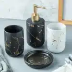 Marble Soap Dispenser Pump Bottle Ceramic Bathroom Accessory Set Home Couple Mouthwash Cup Soap Dish Washing Tools Luxury