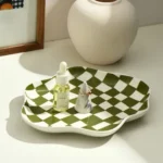 Ceramic Tray Checkerboard Jewelry Storage Plate Ring Earing Dessert Plate Home Decoration Retro Desk Organizer Kitchen