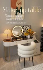 Modern dressing table with mirror and two drawers in white painted finish for bedroom use