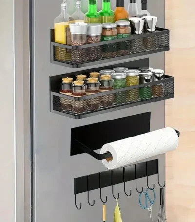 refrigerator magnetic spice rack, 4-piece set of 100% metal strong magnetic rack, space saving spice storage rack, household